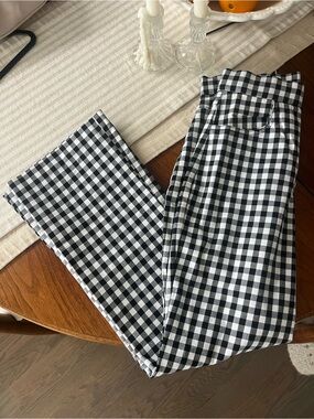 Free People Black and White Gingham Cropped Pants